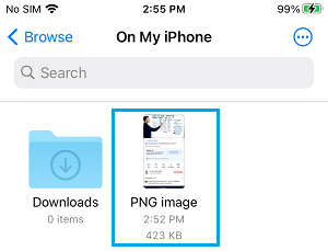 以 PNG 格式保存到文件应用程序的照片